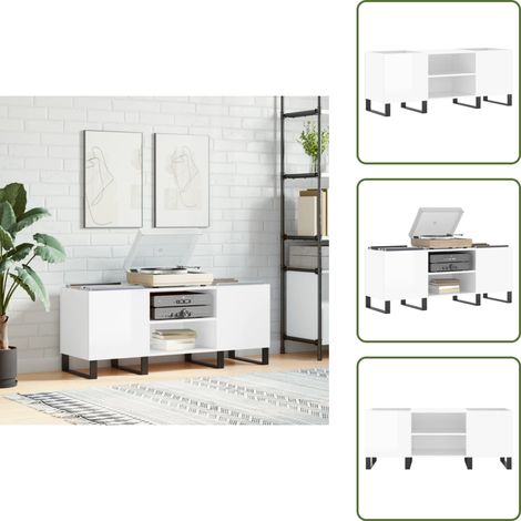 Mueble industrial - vidaXL Mueble discos madera contrachapada blanco brillo 121x38x48 cm - Armario para vinilos
