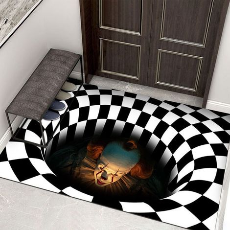 Paillasson d'Halloween 3D Visual Effects Bienvenue Paillasson for Decorations d'Entrée Clown in a Cage Paillasson Effrayant Halloween Décor Sol Antidérapant Tapis Intérieur 40×60cm(01) (1/2)