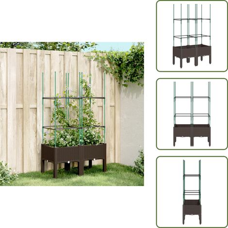 Jardinière avec treillis marron 80x40x142,5 cm PP - Jardinierre En Rotin - Jardinière Extérieure - Pot De Fleurs Extérieur - Plante Grimpante - Support Pour Plantes Grimpantes (1/5)