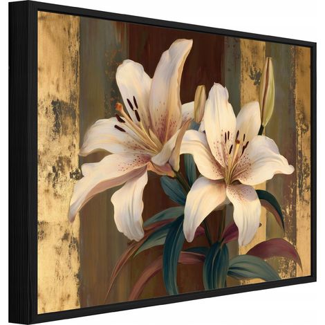 Tableau sur toile avec cadre noir – Fleurs vintage – 100 x 70 cm (1/5)