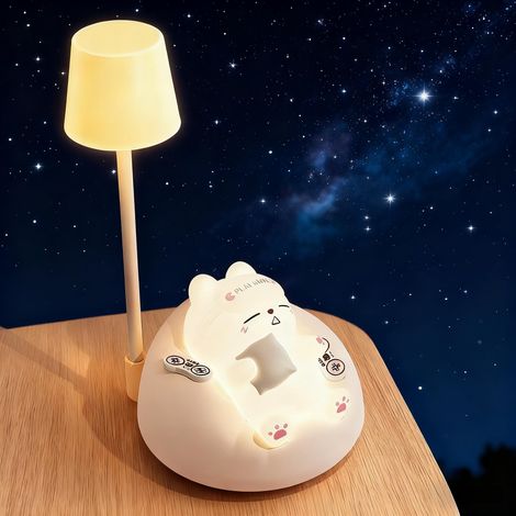 Veilleuse pour Enfant, Veilleuse Bébé Chat Mignon, Lampe Animale USB Rechargeable pour Chambre, Lampe Enfant Adjustable avec Lumière Chaude (1/5)