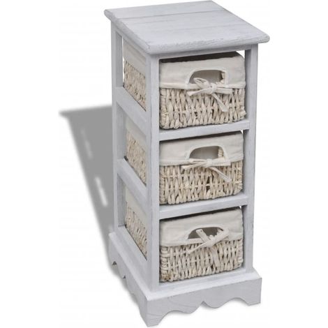 Armoire en bois avec 3 paniers tressés, blanche