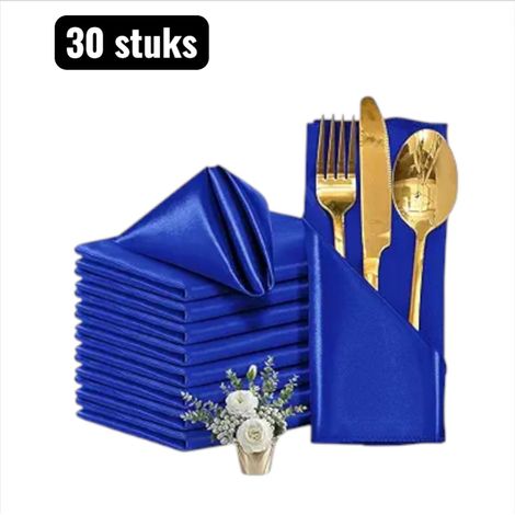 Lot de 30 serviettes de table en satin de haute qualité 43 x 43 cm en polyester luxueux Idéales pour l hôtellerie la restauration et autres établissements Coloris bleu (1/5)