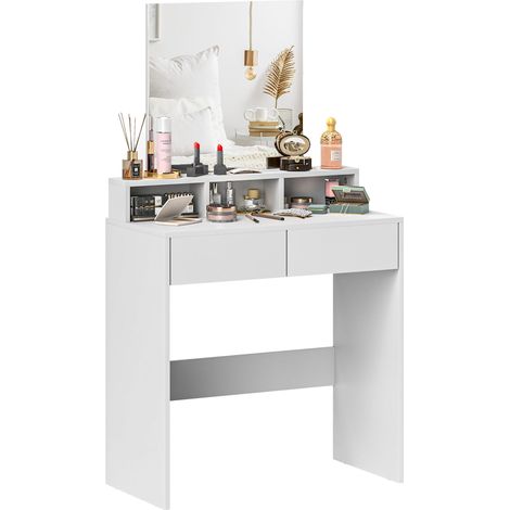Coiffeuse avec Miroir 2 Tiroirs Moderne 75 x 38 x 135 cm Blanc (1/5)