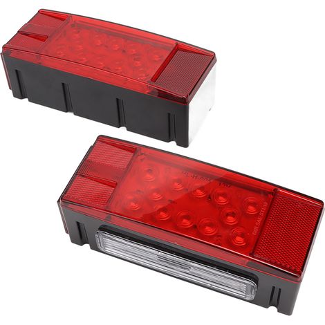 Lot de 2 feux arrière rectangulaires étanches et submersibles à LED 12 V pour remorques, camping-cars et bateaux. (1/5)