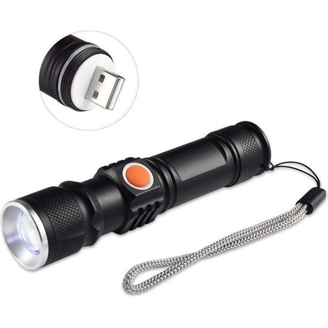 TrAdE Shop Traesio - Mini Torcia T6 Led Tascabile Cree Zoom 3 Modalità Ricaricabile Usb Elettrica -