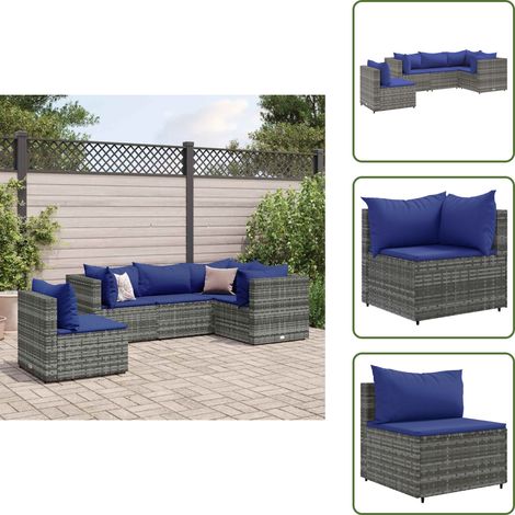 The Living Store 5-tlg. Garten-Lounge-Set mit Kissen Grau Poly Rattan - Gartengeset - Loungeset - Gartenmöbel - Rattan Möbel - Gartenloungesessel
