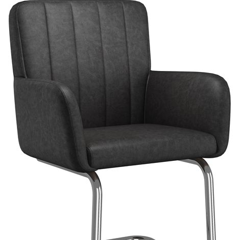 Lot de 6 chaises de salle à manger en simili cuir noir avec pieds métalliques en zigzag (1/5)