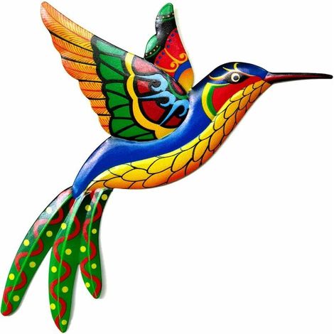 1 décoration murale colibri en métal, 22 x 26 x 0,5 cm, motif 3D réaliste, finition peinture pulvérisée brillante, usage intérieur et extérieur (1/4)