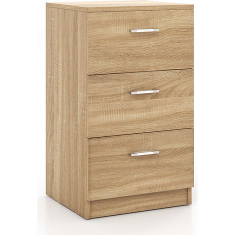 Cassettiera a tre cassetti moderna in legno truciolato Mobiletto per camera da letto 38x35x66cm Naturale (1/4)