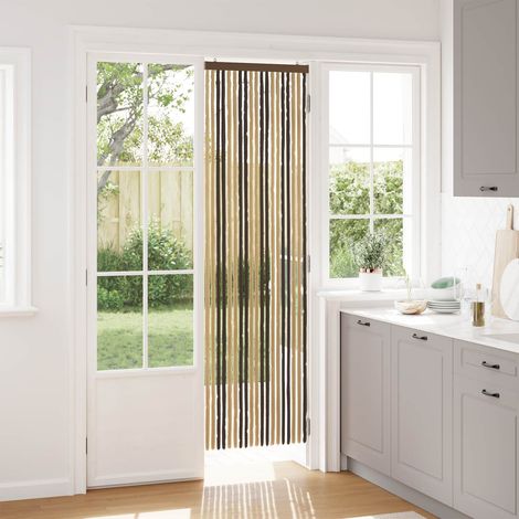 vidaXL Rideau anti-insectes en chenille Marron foncé et beige (1/5)