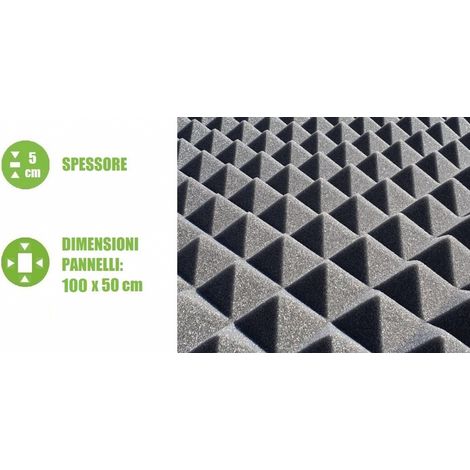 Pannello Piramidale Fonoassorbente in Poliuretano Espanso per Isolamento Acustico - 100x50xH5 cm (1/3)