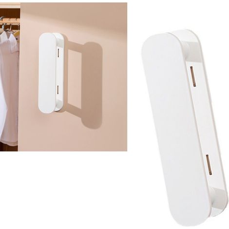 Porte-manteau mural pliable et rétractable en plastique blanc, idéal pour la buanderie. (1/5)