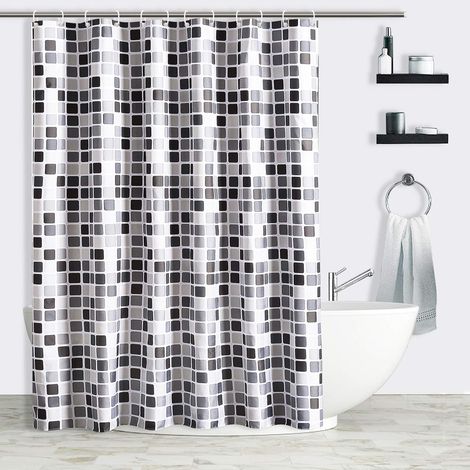 Rideau de douche à motif mosaïque avec crochets, en tissu polyester (1/5)