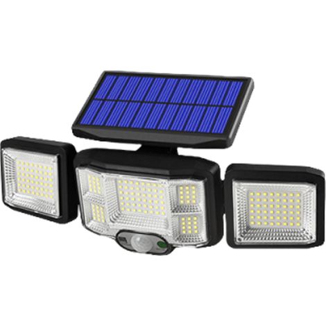 Lampe murale solaire LED à trois têtes, projecteur de jardin rotatif à induction, télécommandée et à LED divisée, avec télécommande. (1/5)