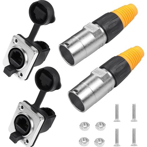 Interface RJ45 Connecteurs femelles étanches, montage panneau RJ45 à angle droit IP65 étanche Cat5/5e/6 8P8C Ethernet Extension LAN Coupler Assembly pour réseau intérieur extérieur, 2 paires (1/5)