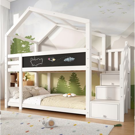 Cama Litera 90x200 Cm Forma Casa Almacenaje Y Pizarra (1/5)