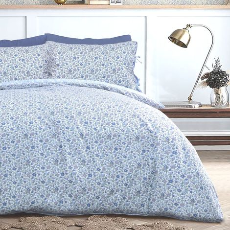 Parure de lit Douce et Facile d'entretien avec Housse de Couette et taie d'oreiller avec Attaches pour lit Simple Bleu/Blanc 135 x 200 cm (1/5)