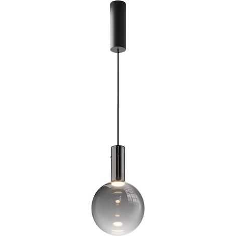 Maytoni Nebula Moderna lampada a sospensione a globo da 20 cm, nera, 3000K, 400 lm, paralume fumé (1/5)