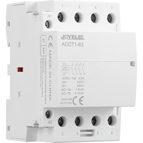 Home AC Contactor, 4P 63A 4NO Automatic Home AC Contactor 220V/230V 50/60Hz, 4 Bi-Directional Pole, 35mm DIN Rail Mount Normally Open (1/5)