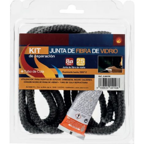 Guarnizione in fibra di vetro nera 10 mm x 2,5 m + adesivo refrattario Guarnizione per porta stufa (1/5)
