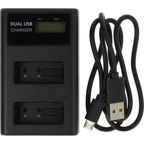 vhbw Dual Micro-USB + USB-C Ladegerät Ersatz für Canon LC-E17, LC-E17C, LC-E17E für Kamera - Ladeschale + Micro-USB Kabel Ladeanzeige + Display (1/5)