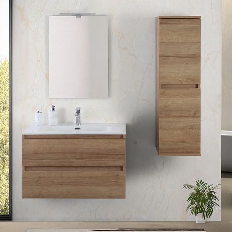 Mobile bagno sospeso 80 cm rovere africa con cassetti soft-close Kleo (1/5)