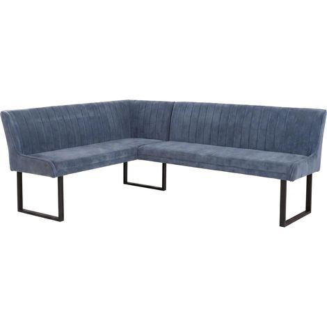 [NEUWERTIG] Eckbank HHG-542, Esszimmerbank Bank, Öko-Tex (310g/m²) Chenille Stoff/Textil Metall 159x210cm blau (1/5)