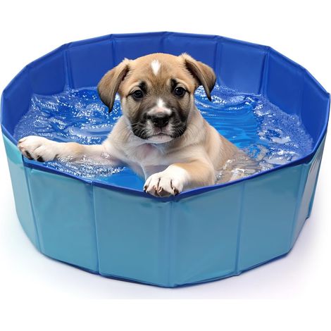 Piscine pour Chien Rond, 60 x 20 cm Piscines pour Animaux de Compagnie avec Vanne Vidange, Pliable Animaux de Piscine, Bleu Piscines Chien Pliable (1/4)