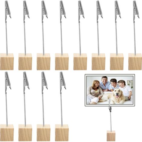 Lot de 12 porte-photos en bois de pin  Porte-cartes pour mariage et décoration de table  Porte-mémo stable avec pince crocodile pour photos et menus  Design en bois naturel de 11,5 (1/5)