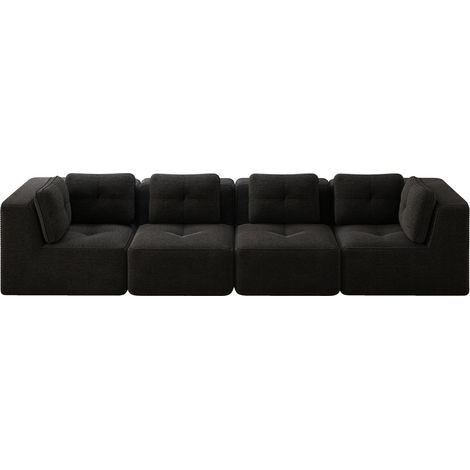 Sofá modular de salón de 4 plazas en tejido de pana negro HOMVRA (1/5)