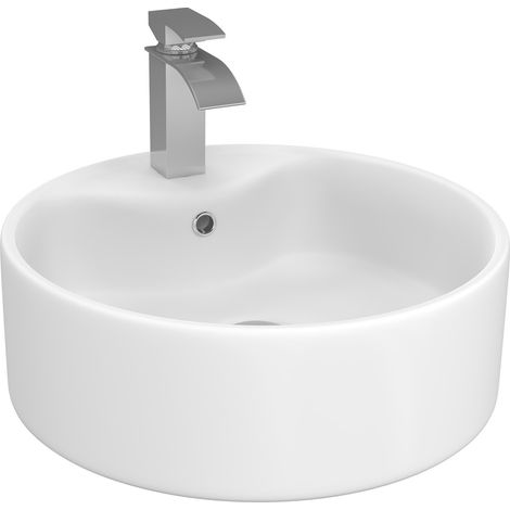Vasque à poser ronde en céramique blanche L. 41 x l. 41 x H. 15,5 cm