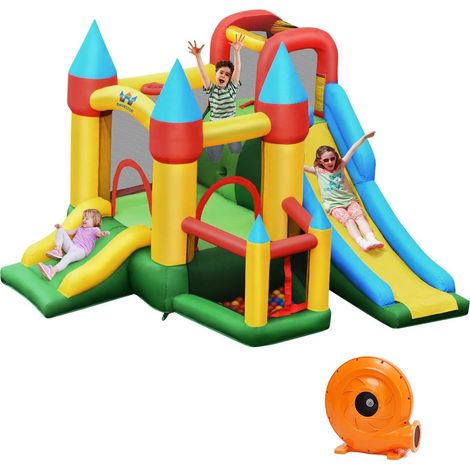 Costway – Château gonflable 330 x 300 x 210 cm – 2 toboggans – Souffleur 580-610W – Charge max 135 kg – Pour enfants 3-10 ans