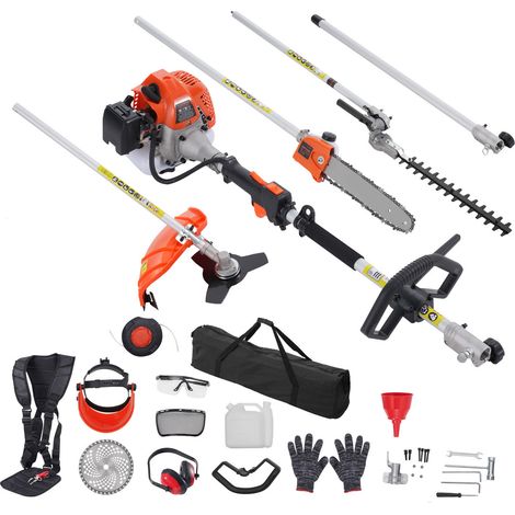 Mophorn Utensile multifunzionale 52CC 6 in 1 a benzina, ideale per rifinitura, tagliasiepi, diserbante, tagliabordi, decespugliatore, potatrice, motosega e barra di prolunga per potatura (1/5)