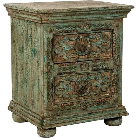 Mesita de noche de Madera artesanal azul con 2 cajones 50x40x60h cm (1/5)