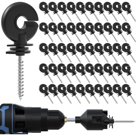 Lot de 50 isolateurs noirs à visser pour clôture électrique (pour poteaux en bois) + 1 outil de pose offert (1/5)