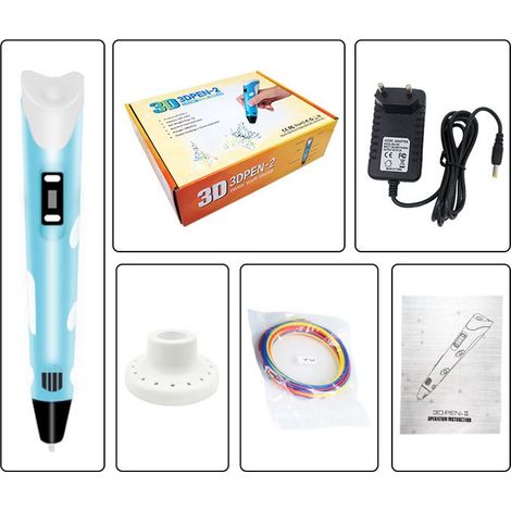 Stylo d'imprimante 3D, Filament Stylo 3d avec écran LCD, Filament Recharge Pla, pour dessin créatif peinture -Bleu