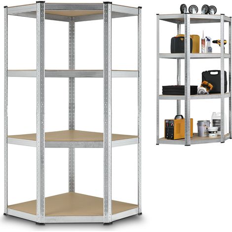 Juskys – Étagère d'angle 160 x 75 x 40-75 cm – 4 niveaux MDF – Charge max 320 kg – Montage sans perçage – Pieds en plastique anti-rayures