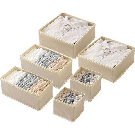 Lot de 6 boîtes pliables en tissu pour ranger vêtements, lingerie et chaussettes (1/4)