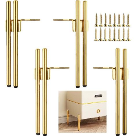 4 Pieds de Meubles Metal Doré Design, Pied Canapé de Rechange Chic Elégant, Pied pour Table Basse de 15cm, Meuble TV, Armoire Salle de Bain, Protection du Sol+Base Silencieuse Antidérapante (1/5)