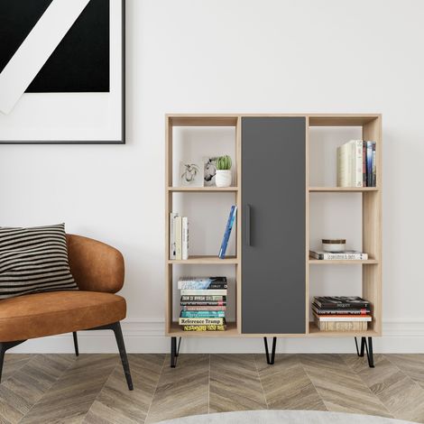 Decorotika Peoria Multipurpose Standard Biblothèque Bookshelf Etager Display Unit With Cabinet - Oak / Anthracite (1/3)