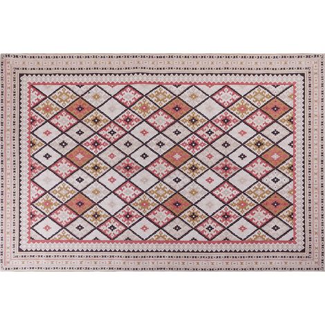 Alfombra de algodón beige rojo negro amarillo 200 x 300 cm geométrico suave Anadag (1/5)