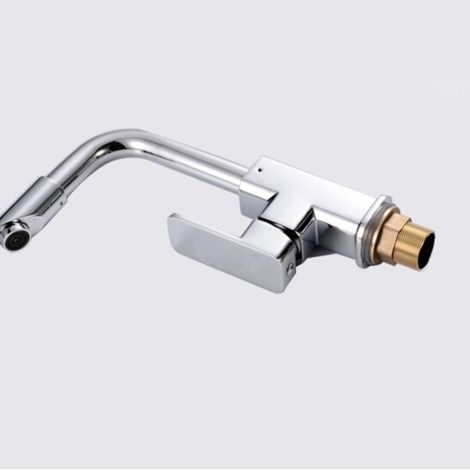 Stainless steel basin faucet for hot and cold water, bathroom sink, washbasin, hand basin, 360-degree rotating splash-proof faucet -- alloy square flat tee
