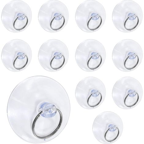 Lot de 12 crochets à ventouse de 40 mm en PVC transparent et acier inoxydable, design minimaliste, facile à installer, mur, cuisine, salle de bain, décoration (1/5)