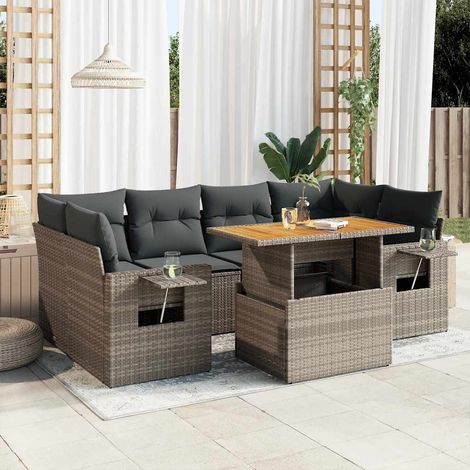 Salon de jardin avec coussins 7 pcs gris résine tressée vidaXL (1/5)