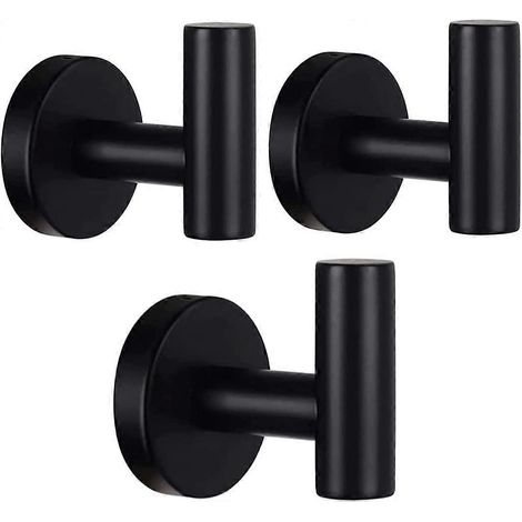 Lot de 3 crochets porte-serviettes, crochets porte-manteaux noir mat, crochets pour peignoirs, acier inoxydable 304 (1/5)