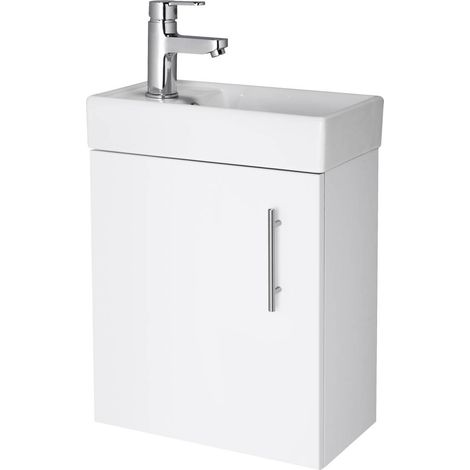 Nuie Vault Wall Hung 1-Door Vanity Unit with Basin 400mm Wide - Gloss White (1/8)