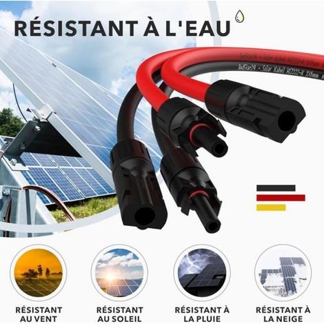 Rallonge Solaire - 5 M - 2.5 mm² - 12 AWG - 1500 V CC - Connecteurs MC4 Sertis - IP68 - Résistant Aux UV - Certifié TUV (1/5)