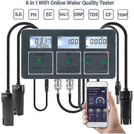 Analyseur portable de qualité de l'eau pour piscine - peut détecter 8 paramètres, dont la densité, le pH, le potentiel d'oxydoréduction (ORP), la valeur CF et la salinité.