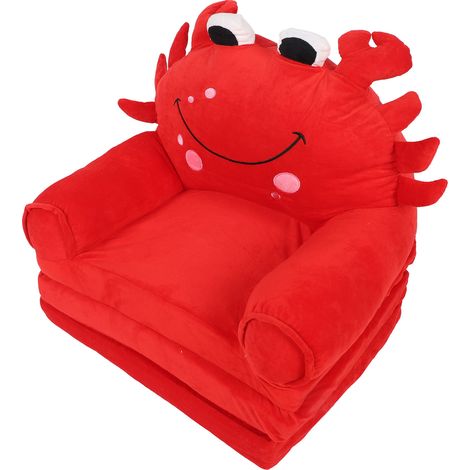 Canapé convertible pour enfants, dépliable et pliable, avec une adorable poupée de dessin animé en peluche rouge. Canapé pliant pour garçons et filles. (1/5)